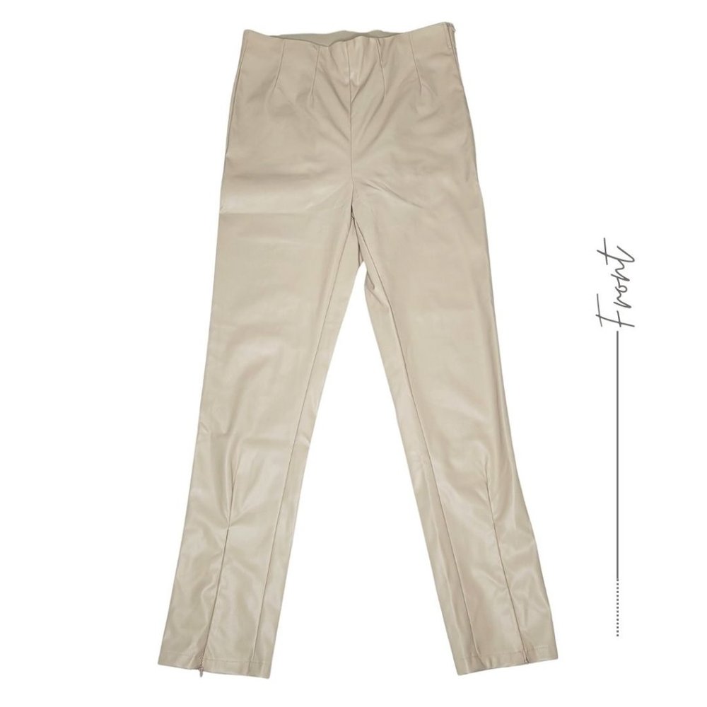 VEGAN LEATHER BEIGE PANTS